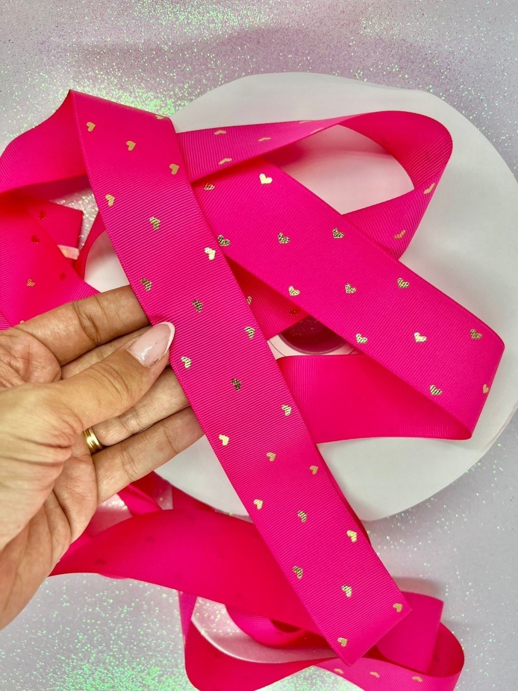 Fita Gorgurão Coração Yama cor175-SHOCKING PINK 38mm 05mt