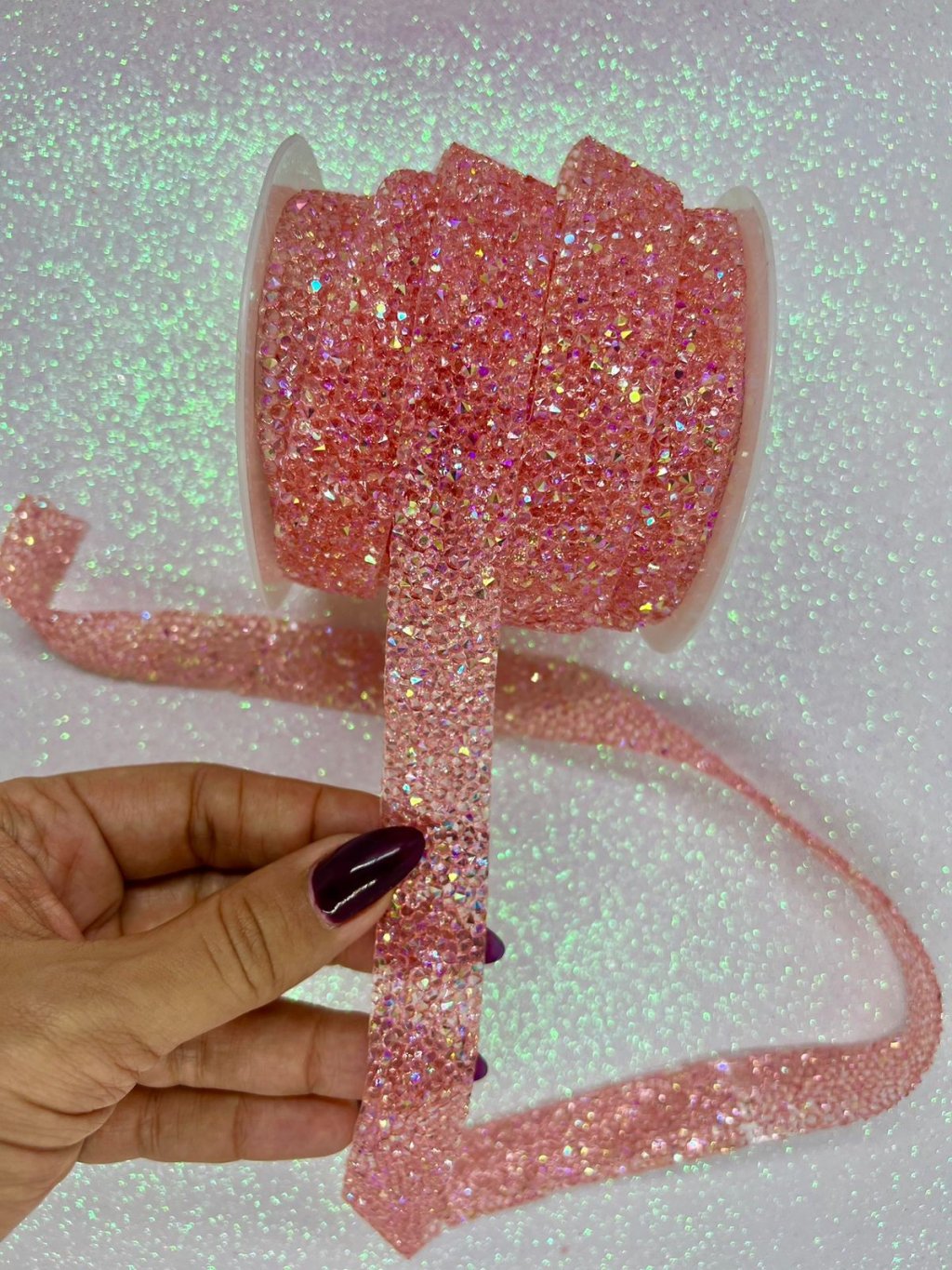 Manta/Fita Strass LImport Ref:023843 ROSA CLARO Larg:2cm