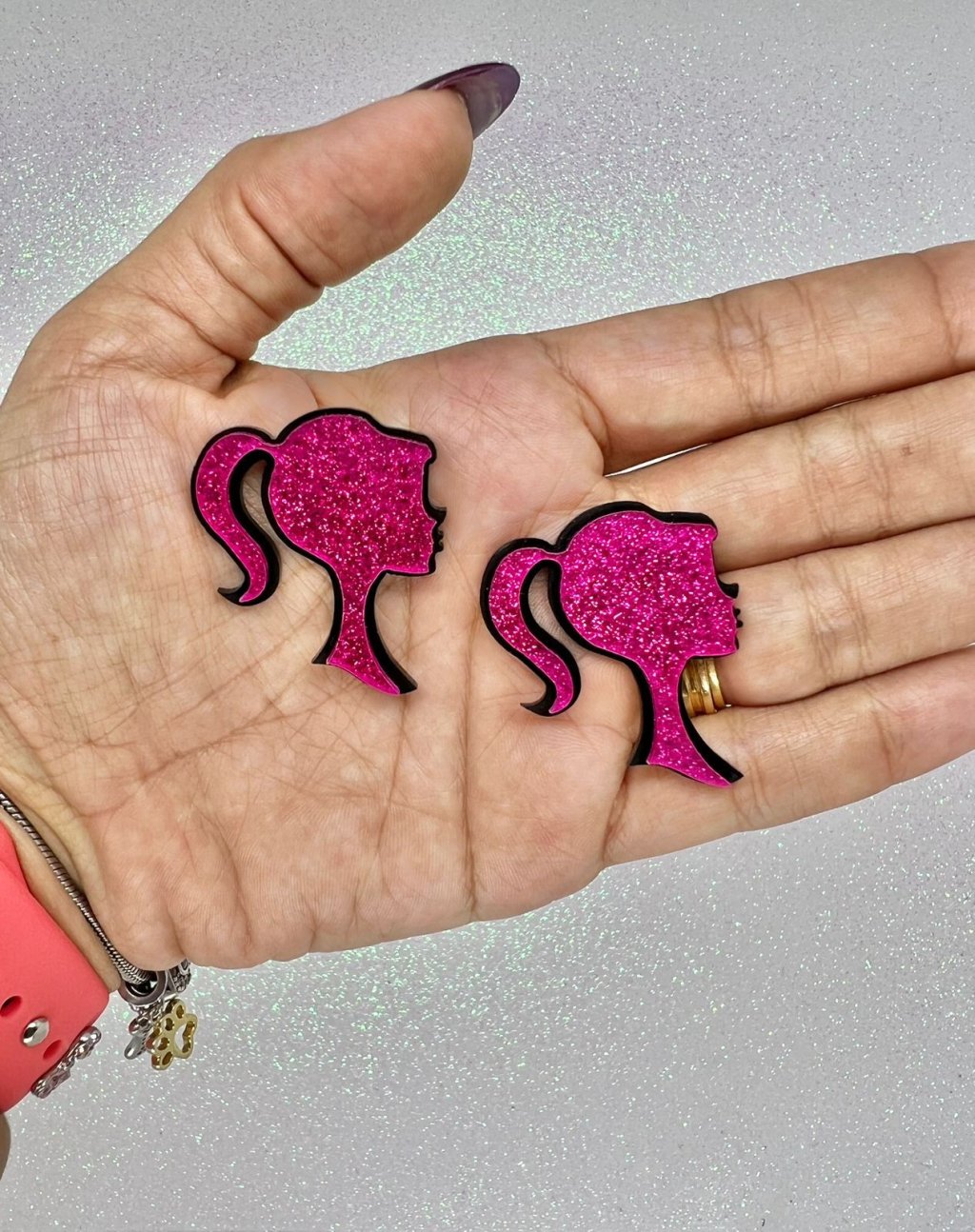 Aplique Acrílico Barbie (Cabeça Pink Glitter) PatImport Ref:301917 40mm 01und