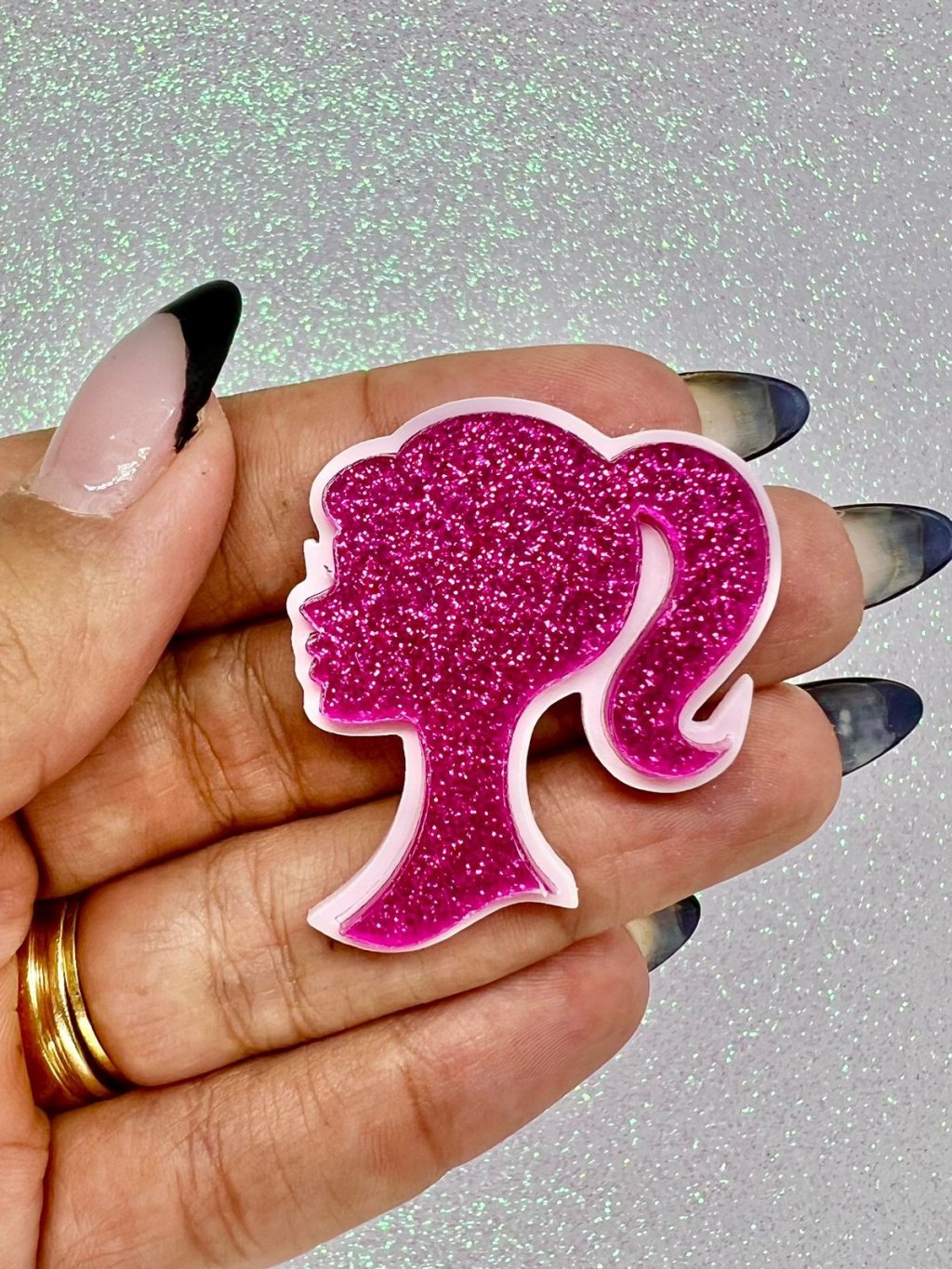 Aplique Acrílico Barbie (Perfil Glitter) LImport Ref:29779 PINK 45mm 01und