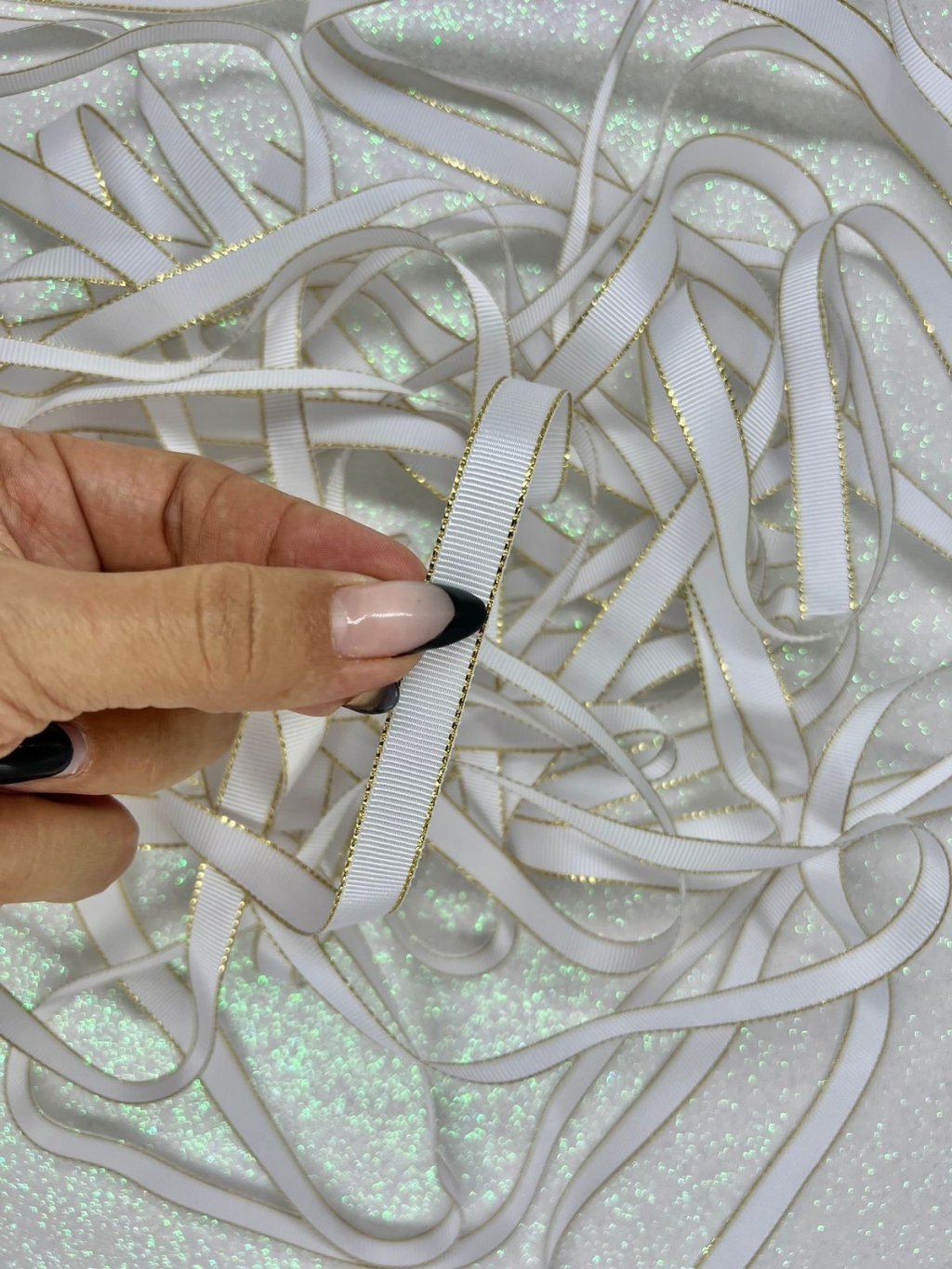  Fita Gorgurão para Laços Progresso Ref:GLD002 Cor201-BRANCO/OURO 10mm 