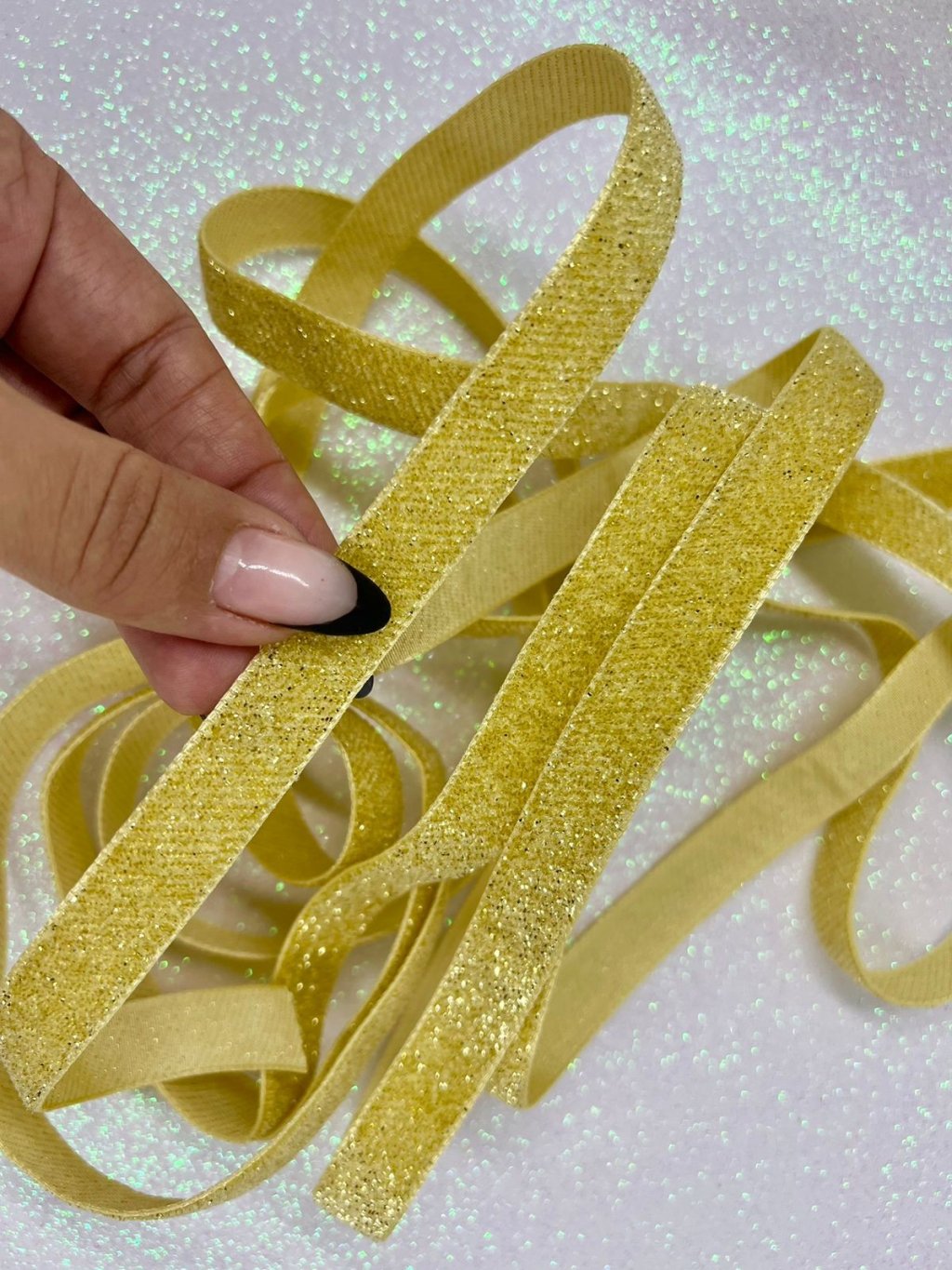 Fita Veludo c/ Lurex n°3 Najar Ref:952 Cor247-BEGE/OURO 15mm 03mt