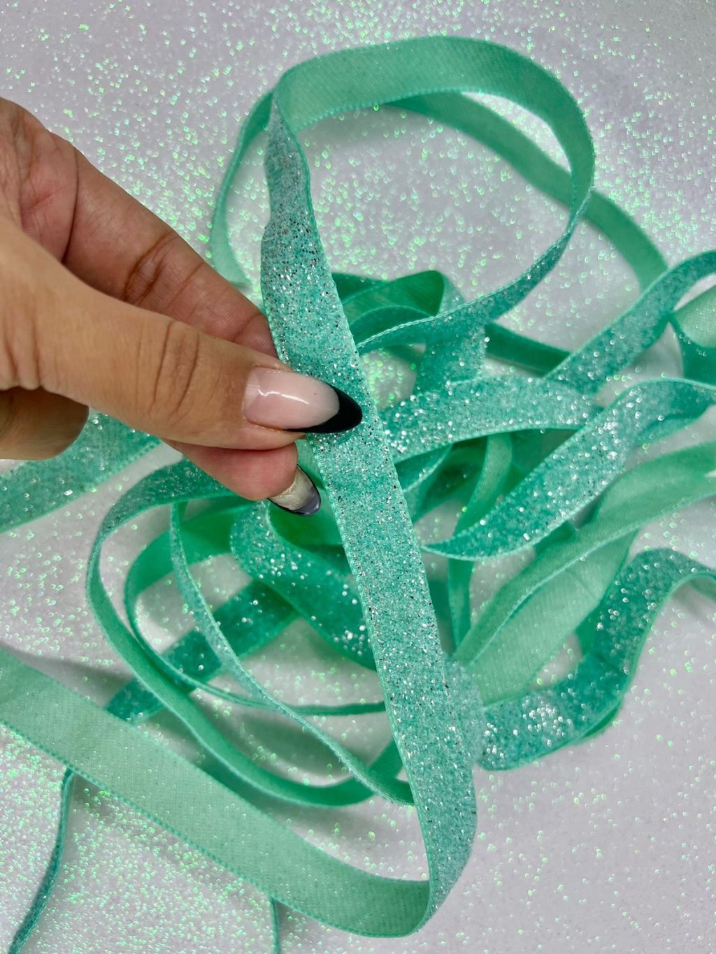 Fita Veludo c/ Lurex n°3 Najar Ref:952 Cor301-TIFANY/PRATA 15mm 03mt