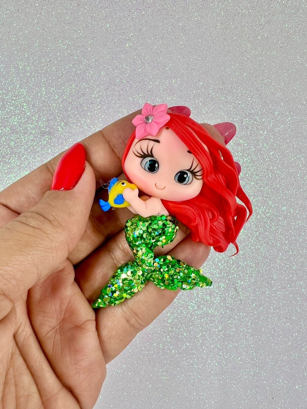 Aplique Biscuit Menina Ariel (Cauda Gliter Verde) IbBiscuit 01und