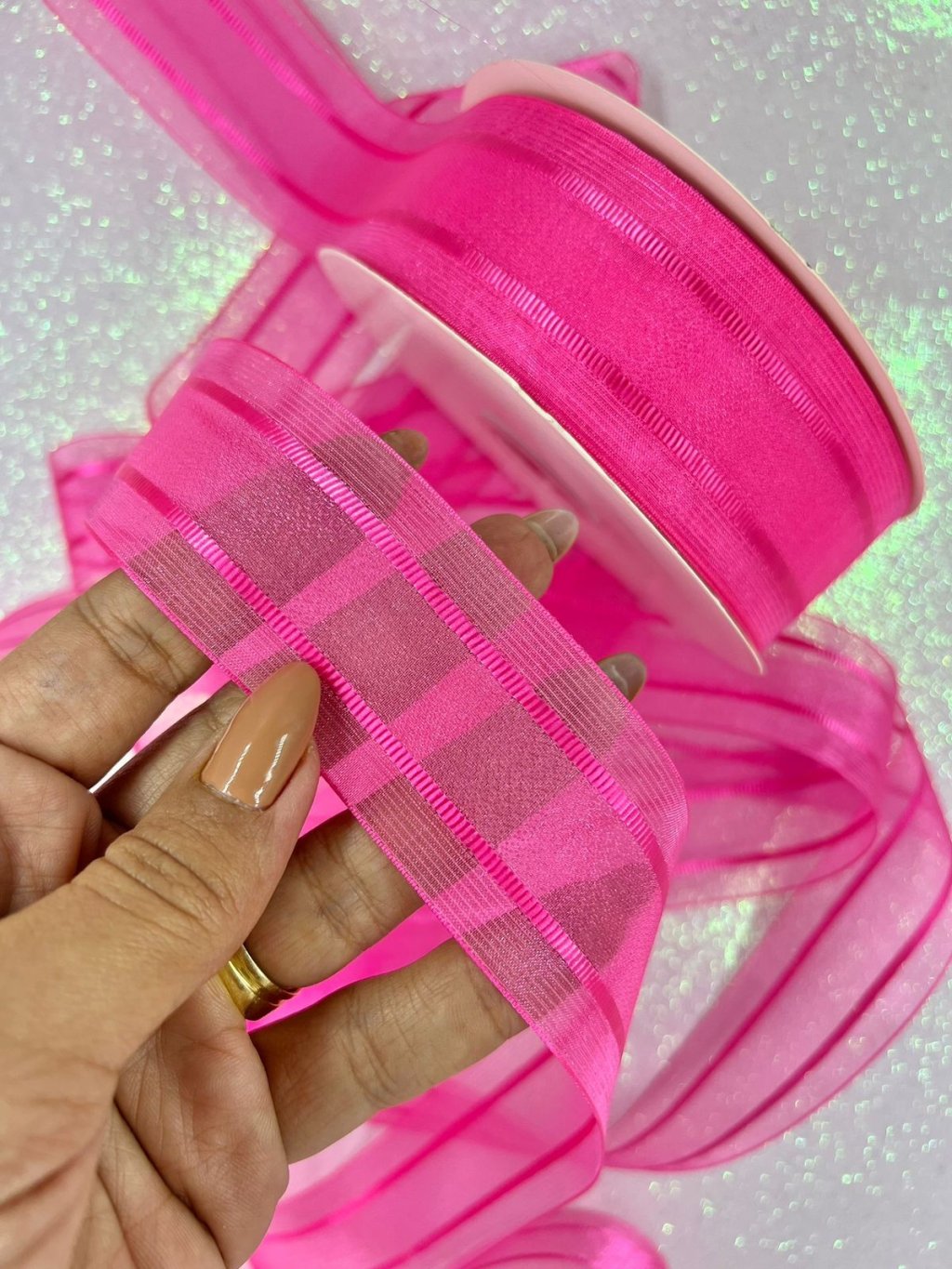 Fita Organza Listra PatImport Ref:10477 PINK 38mm 03mt