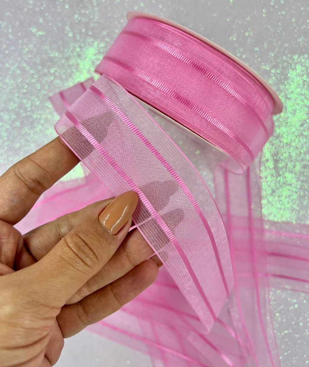 Fita Organza Listra PatImport Ref:10477 ROSA 38mm 03mt