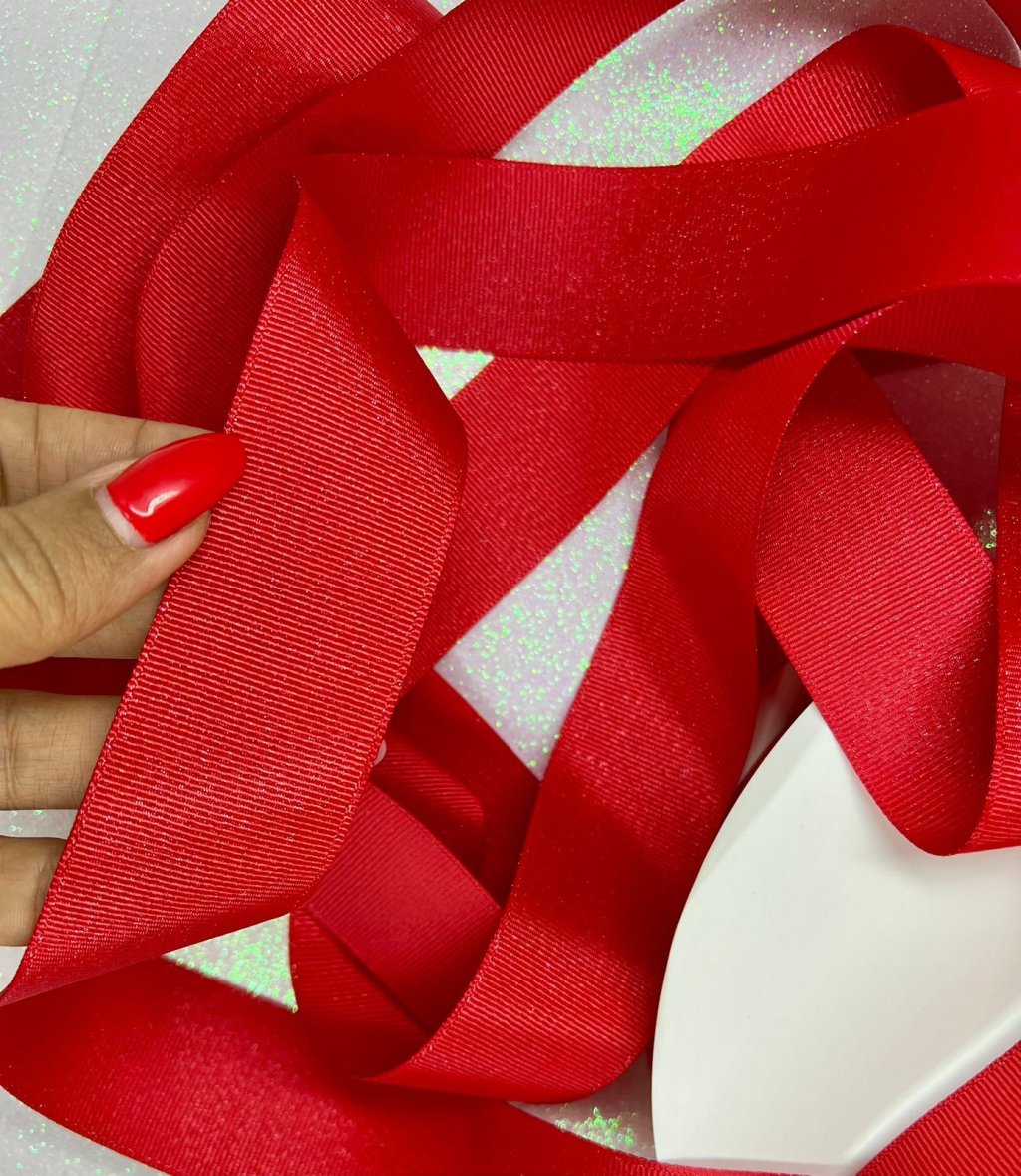 Fita Gorgurão Brilho Yama cor235-PopRed/PRATA 38mm 05mt