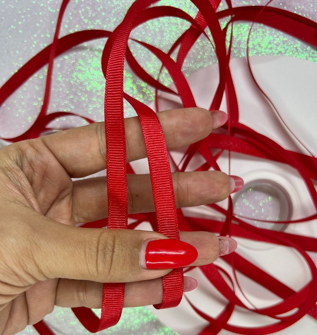 Fita Gorgurão Brilho Yama cor235-PopRed/PRATA 10mm 05mt