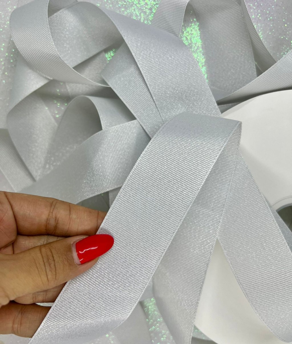 Fita Gorgurão Brilho Yama cor029-White/PRATA 38mm 05mt