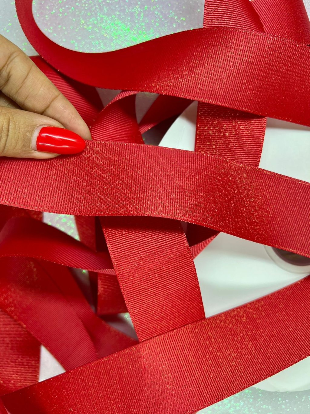 Fita Gorgurão Brilho Yama cor235-PopRed/GOLD 38mm 05mt