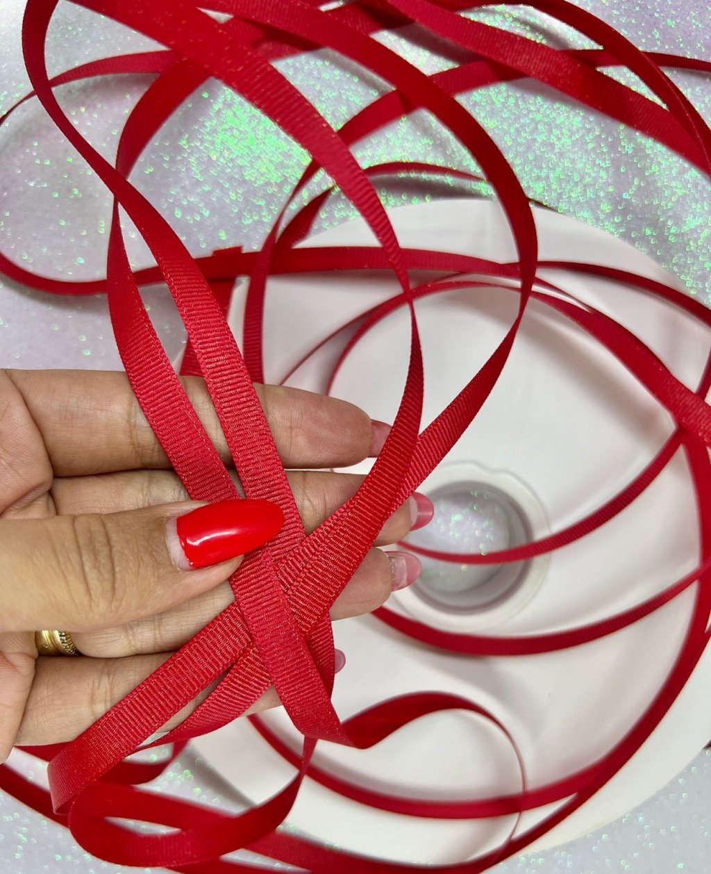 Fita Gorgurão Brilho Yama cor235-PopRed/GOLD 10mm 05mt