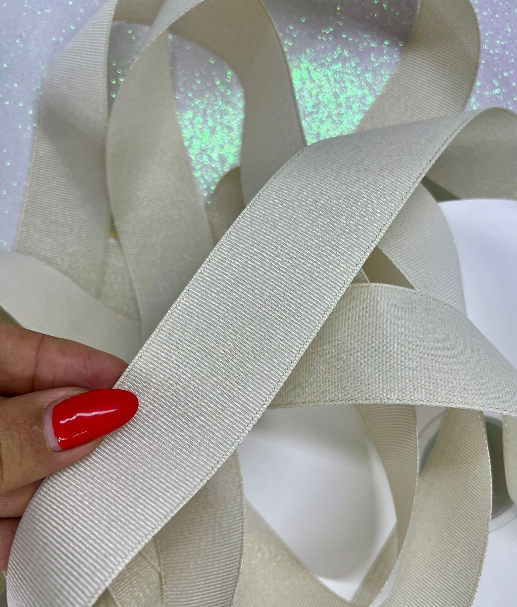 Fita Gorgurão Brilho Yama cor029-White/GOLD 38mm 05mt