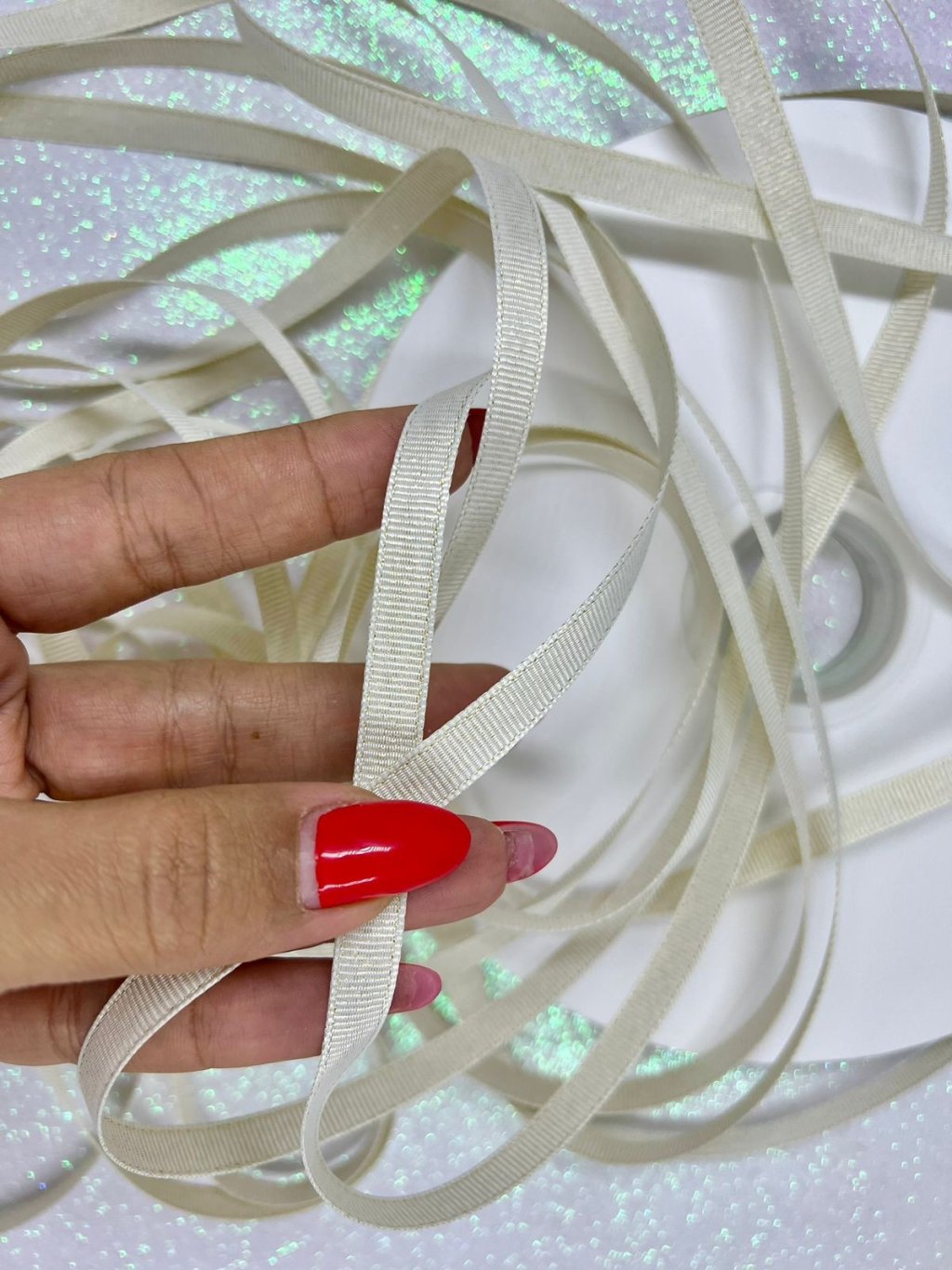 Fita Gorgurão Brilho Yama cor029-White/GOLD 10mm 05mt