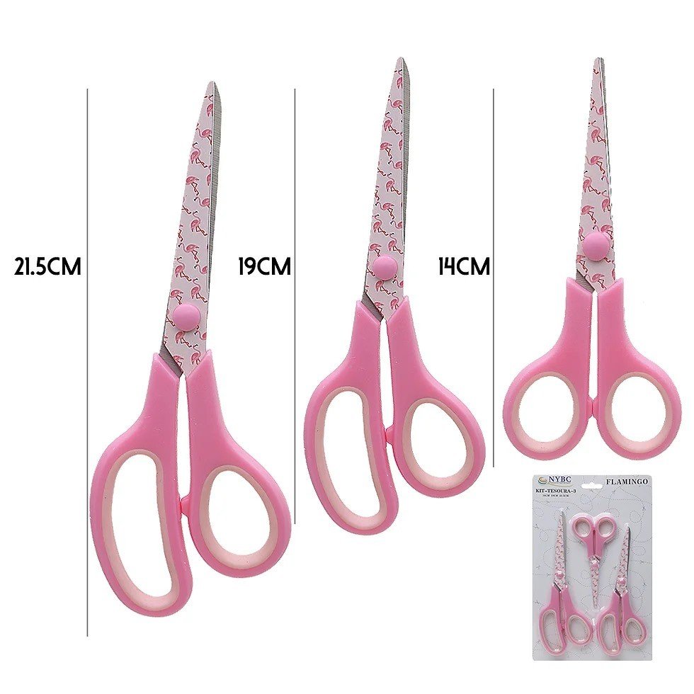 Kit Tesoura Flamingo Nybc 14cm / 19cm / 21,5cm 03und