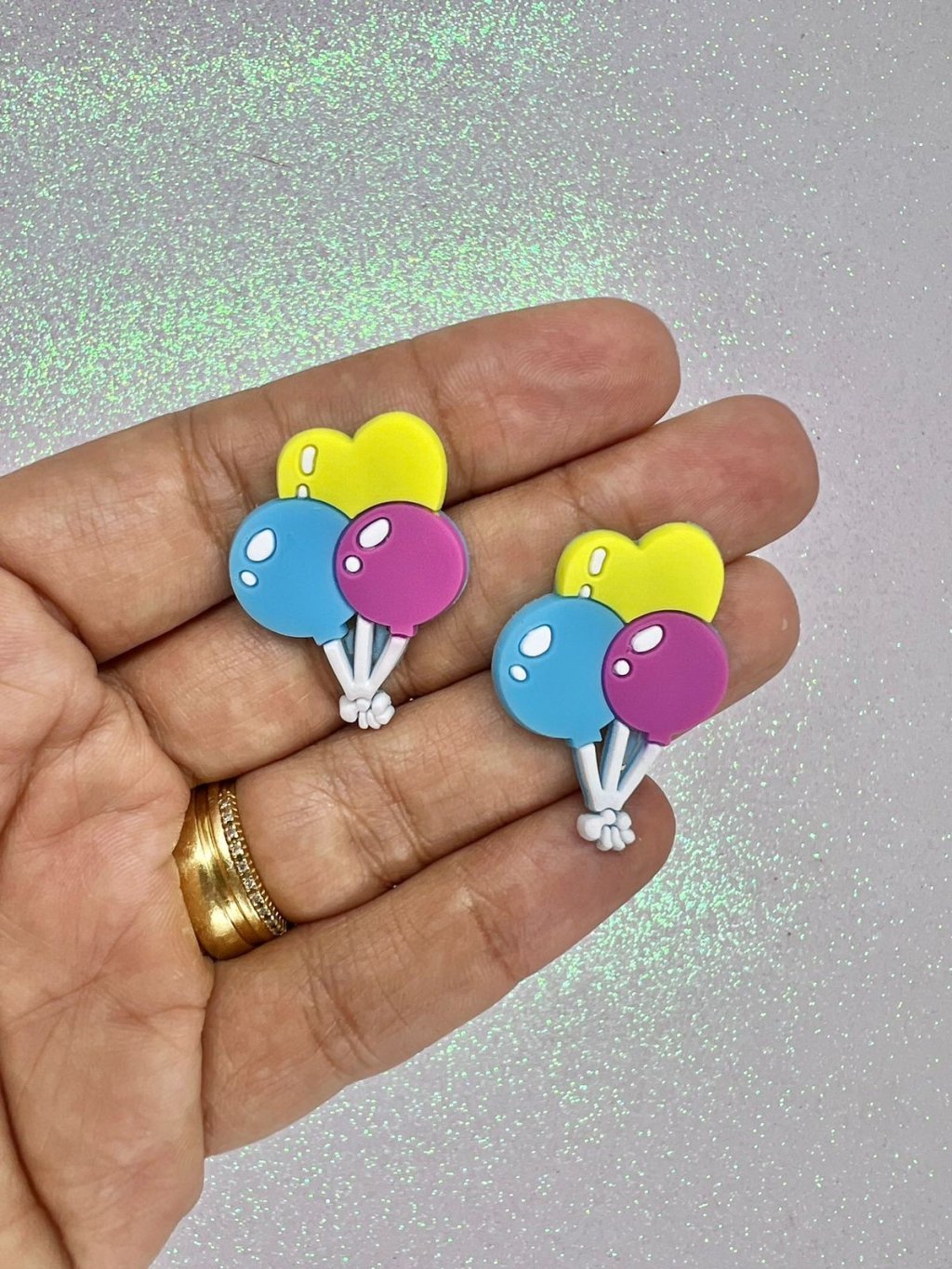 Aplique Emborrachado Balão PatImport Ref:40368 Azul/Amarelo/Pink 30mm 02und