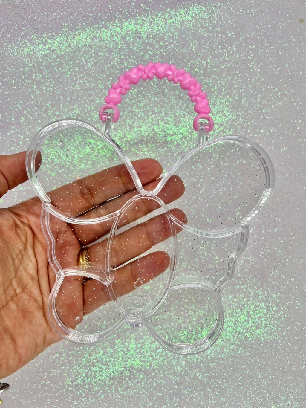 Caixa Organizadora Borboleta Transparente Gliter Nybc 7 divisórias