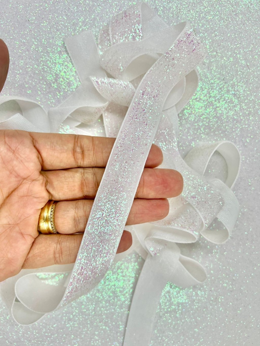 Fita Lurex Esponjosa Nybc n°5 BRANCO IRISADO 20mm 05mt