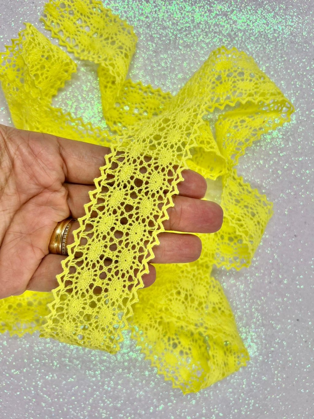 Fita Renda Algodão PatImport Ref:10479 AMARELA 38mm 02mt