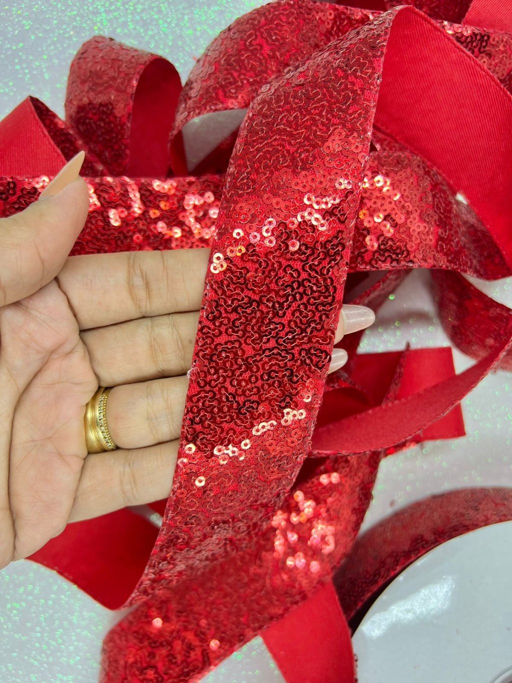 Fita Paetê Mini PatImport VERMELHA 40mm 02mt