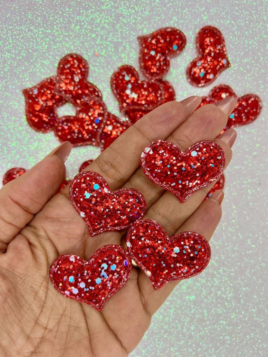 Aplique Coração Gliter Flocado PatImport Ref:40354 VERMELHO 40mm 04und