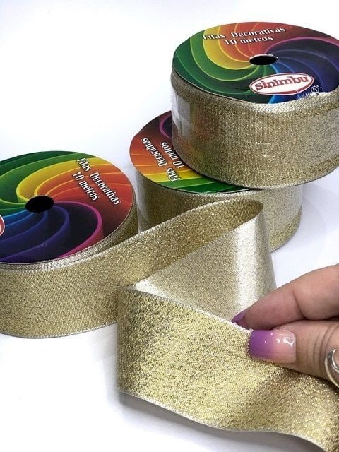 Fita Cetim Lurex Sinimbu Ref:1667/38 cor02-OURO 38mm 10mt
