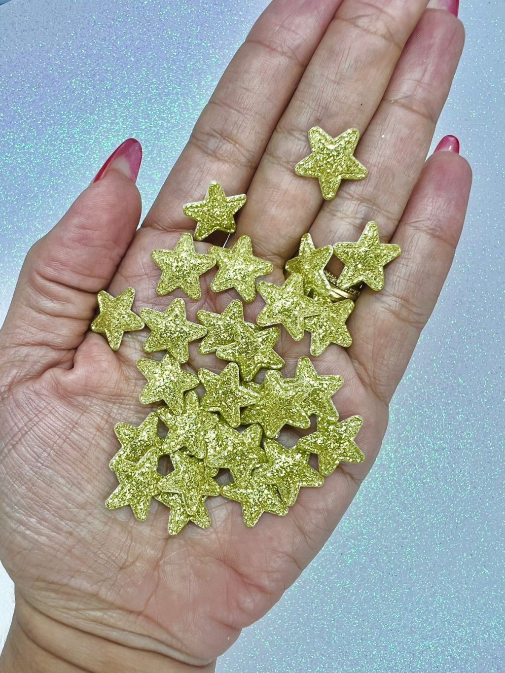 Aplique Mini Estrela Gliter Yama Ref:40369 OURO 15mm 20und