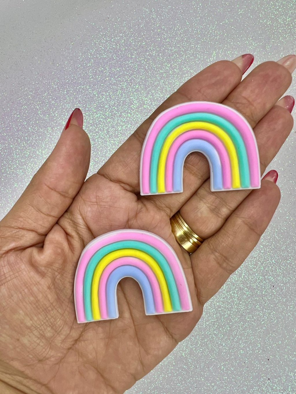 Aplique Emborrachado Arco-íris Yama Ref:38934 ROSA/VERDE/AMARELO/ROSA/AZUL 50mm 02und