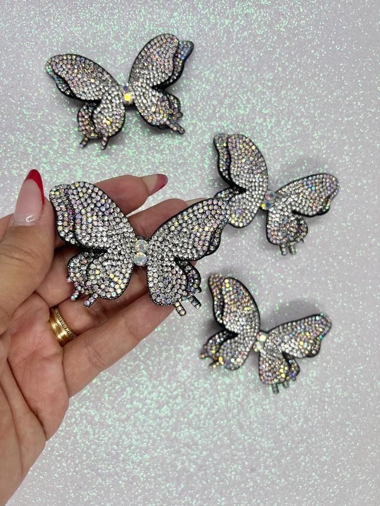 Aplique Borboleta Luxo Strass PatImport PRATA/PRETO 75mm 01Unidade