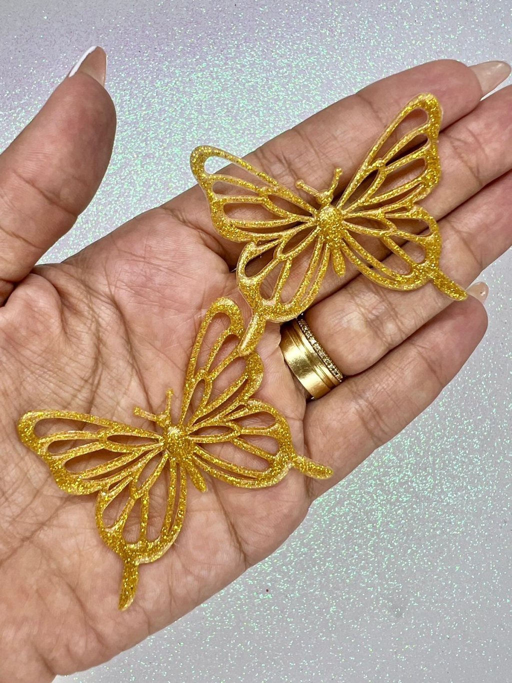 Aplique Emborrachado Borboleta Gliter FrrImport Ref:2715 OURO 55mm 02und