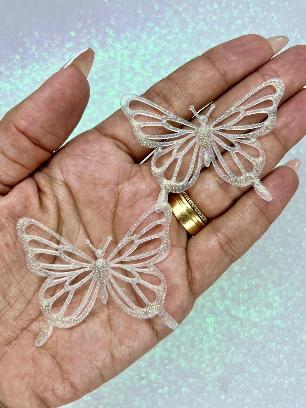 Aplique Emborrachado Borboleta Gliter FrrImport Ref:2715 CRISTAL 55mm 02und