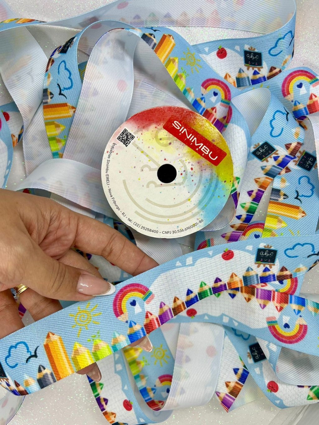 Fita Jeans Escolar Sinimbu Ref:1949/38 Cor230-FUNDO AZUL 38mm