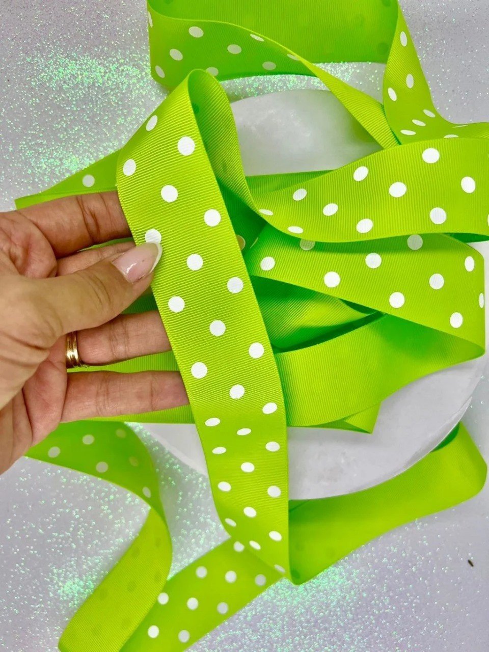 Fita Gorgurão Poá Yama Cor555-GREEN FLASH 38mm 05mt