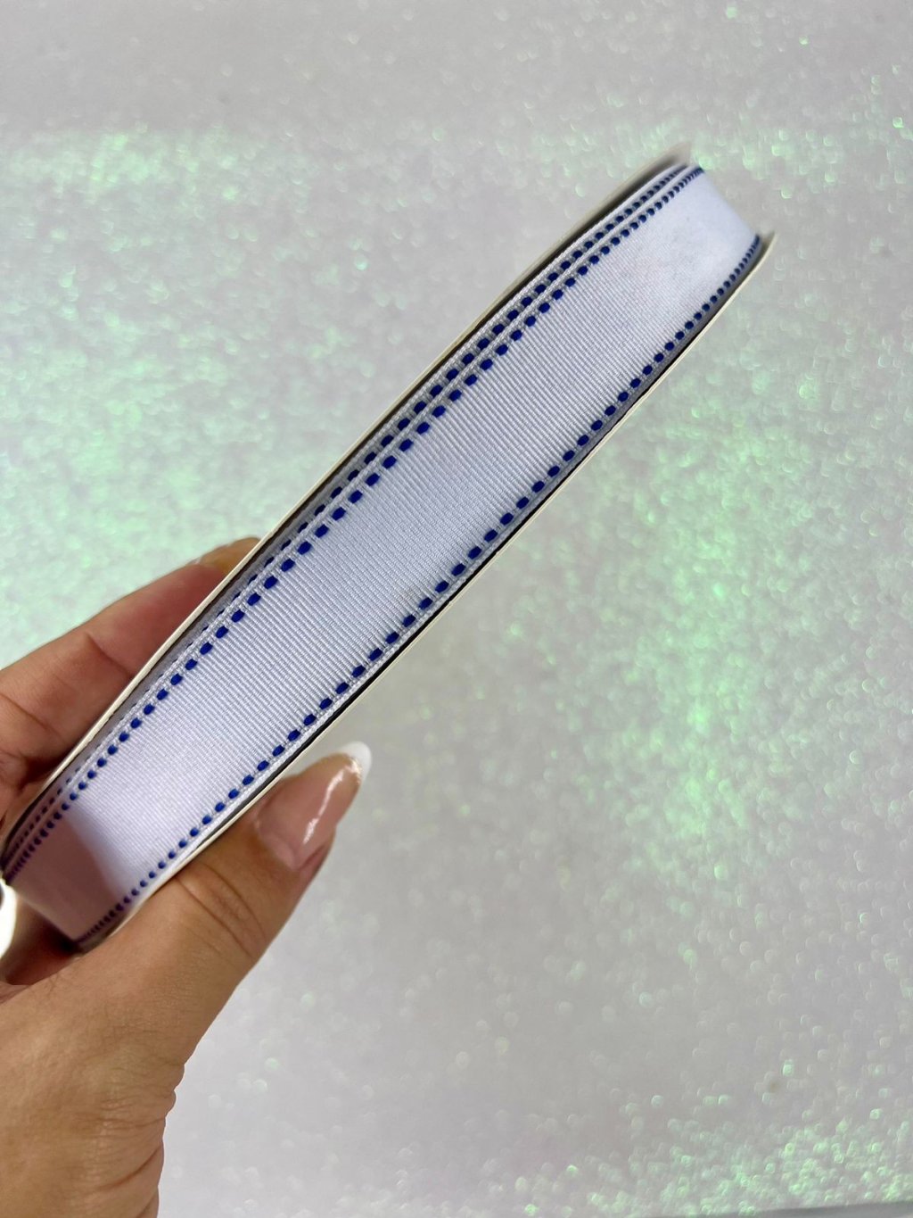 Fita Gorgurão Yama Pespontada n°5 Cor029I-WHITE BLUE 22mm 05mt