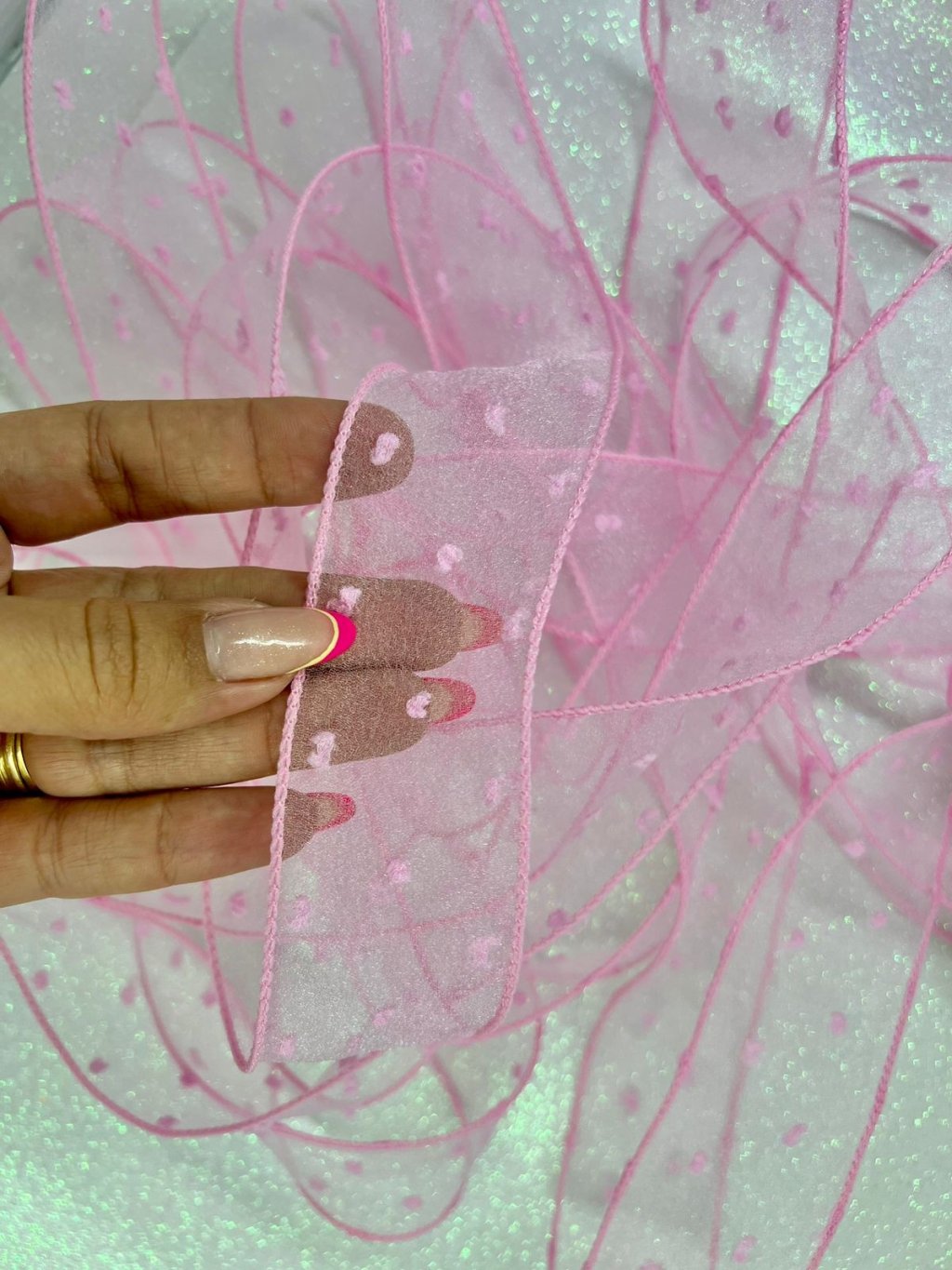 Fita Organza Poá Yama n°9 ROSA 38mm 02mt