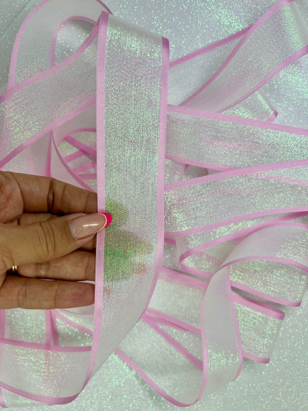 Fita Organza Metálica Yama n°9 Cor155-ROSA 38mm 02mt 