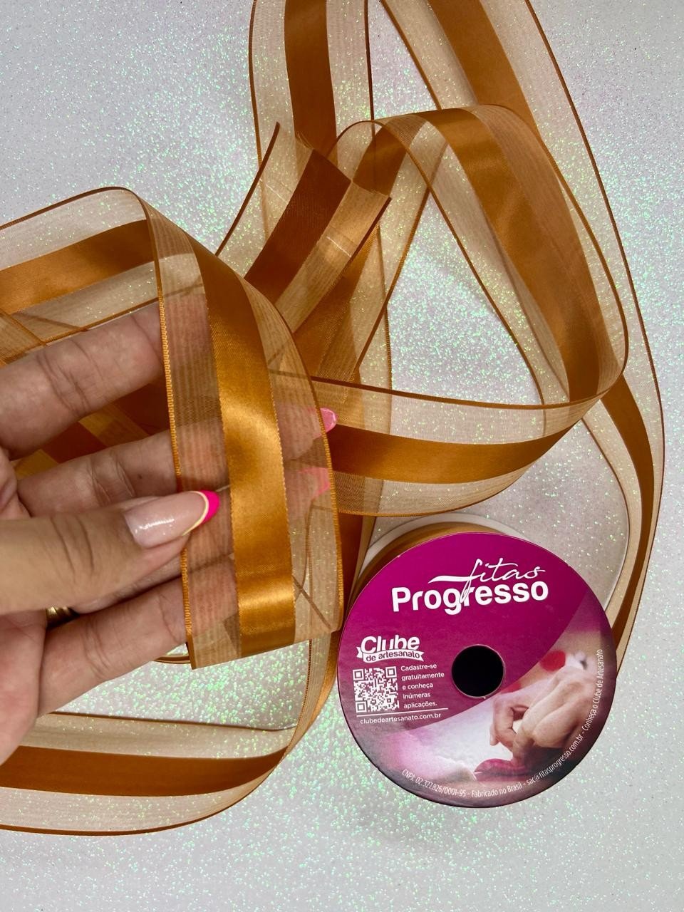 Fita Voil c/Cetim Progresso Ref:VCE009 Cor2000-CARAMELO 38mm 10mt