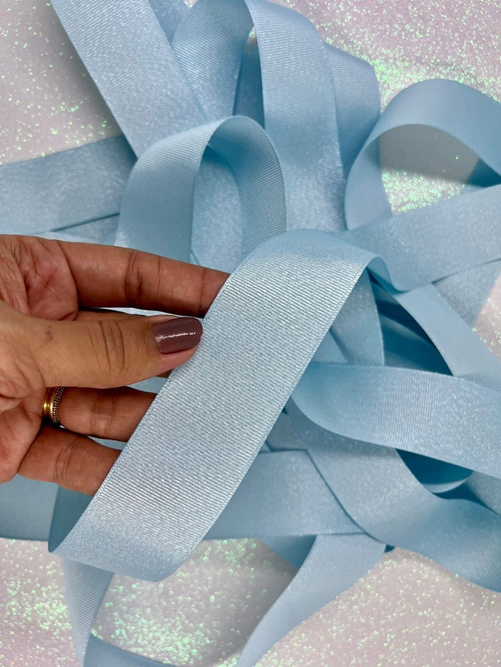 Fita Gorgurão Brilho Yama cor305-LT BLUE/PRATA 38mm 05mt