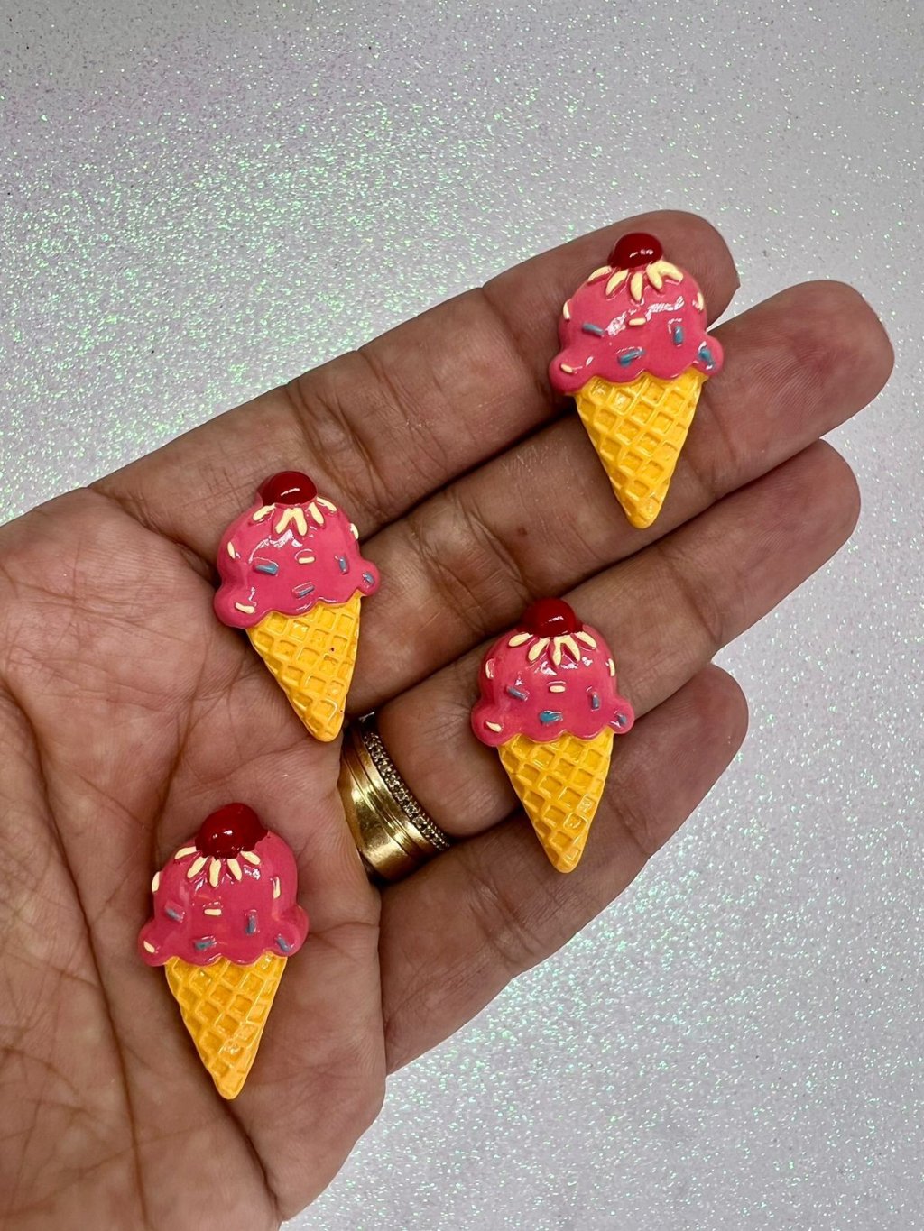 Aplique Resina Sorvete Casquinha Ref:102589 Yama ROSA ESCURO 30mm 04Und 