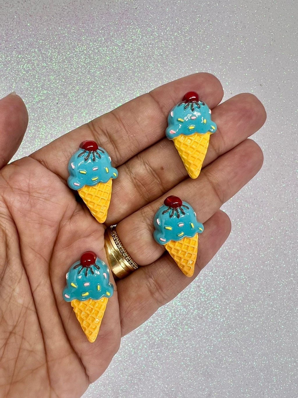 Aplique Resina Sorvete Casquinha Ref:102589 Yama AZUL 30mm 04Und