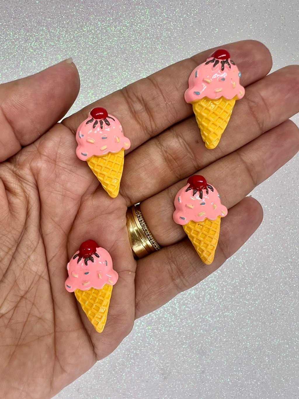 Aplique Resina Sorvete Casquinha Ref:102589 Yama ROSA CLARO 30mm 04Und