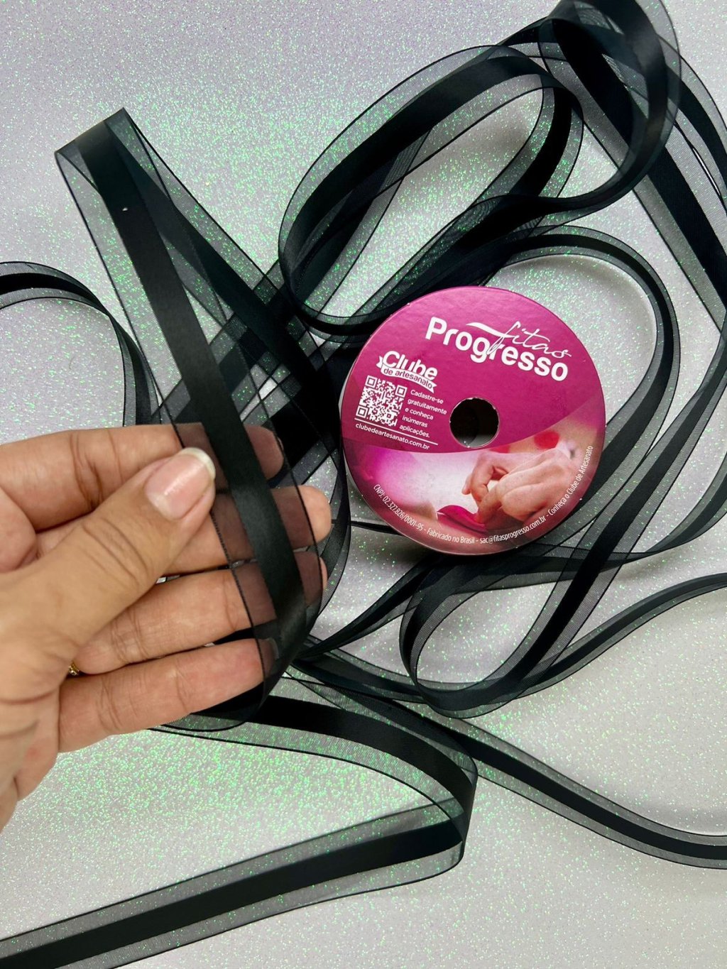 Fita Voil c/Cetim Progresso Ref:VCE005 Cor219-PRETO 22mm 10mt