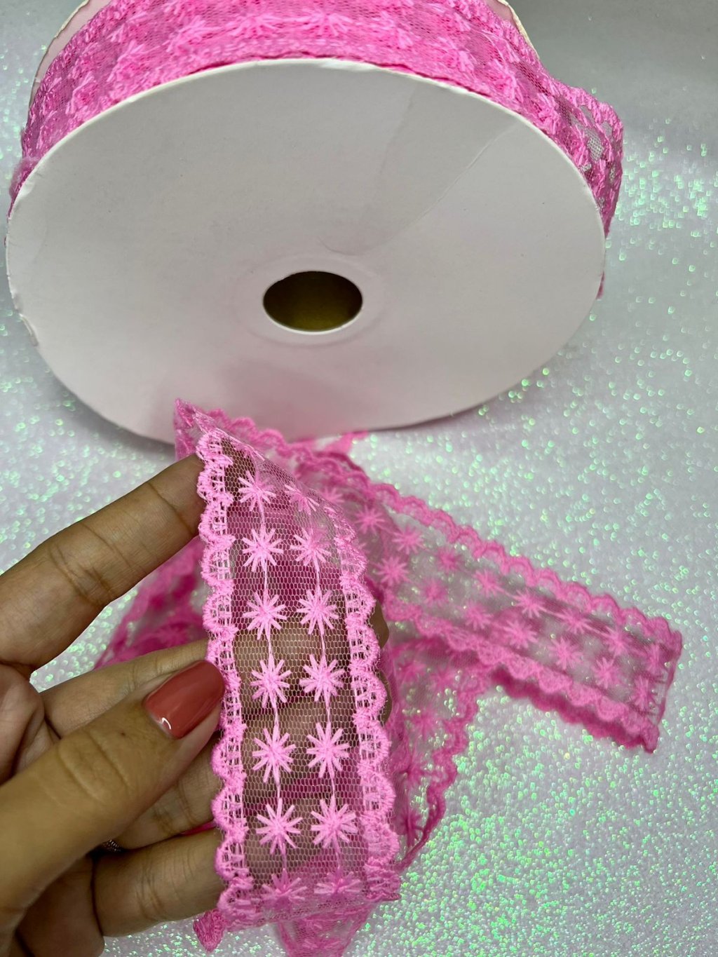 Fita Renda Asteriscos PatImport Ref:10469 ROSA ESCURO 38mm 02mt