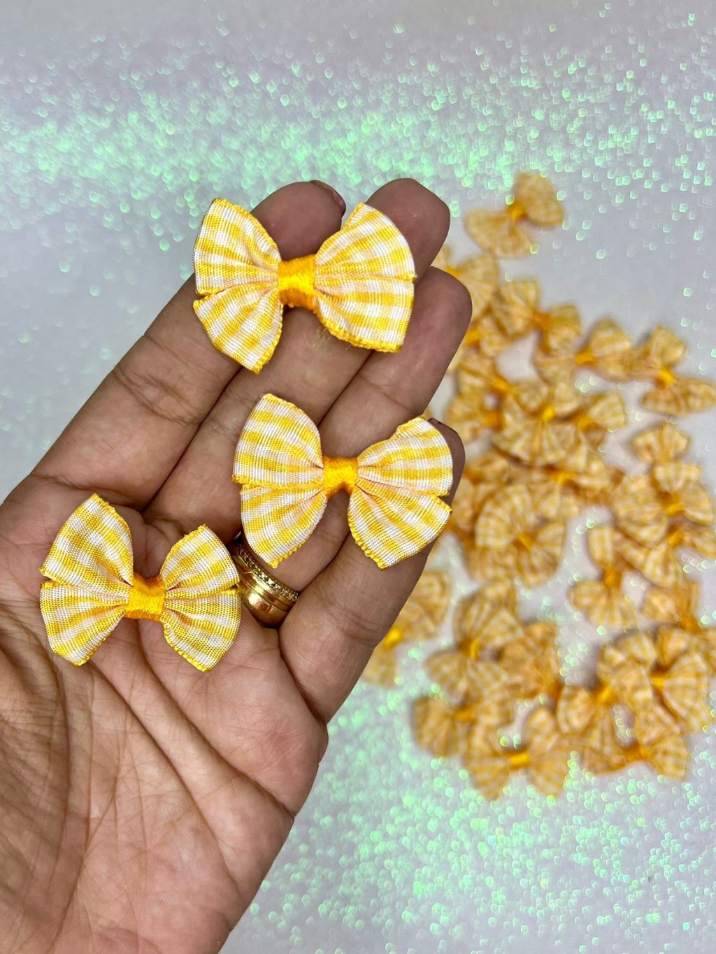 Aplique Tecido Xadrez Nybc Ref:APL-038-38 AMARELO 35mm 10und