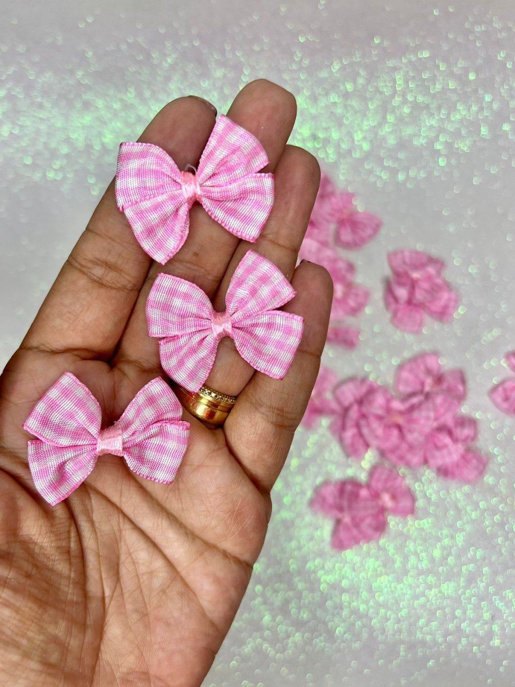 Aplique Tecido Xadrez Nybc Ref:APL-038-38 ROSA CLARO 35mm 10und