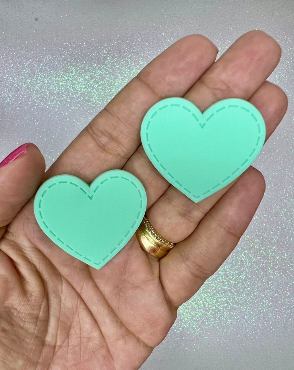 Aplique Emborrachado Yama CORAÇÃO PESPONTADO Ref:38972 VERDE CANDY 45mm 02und