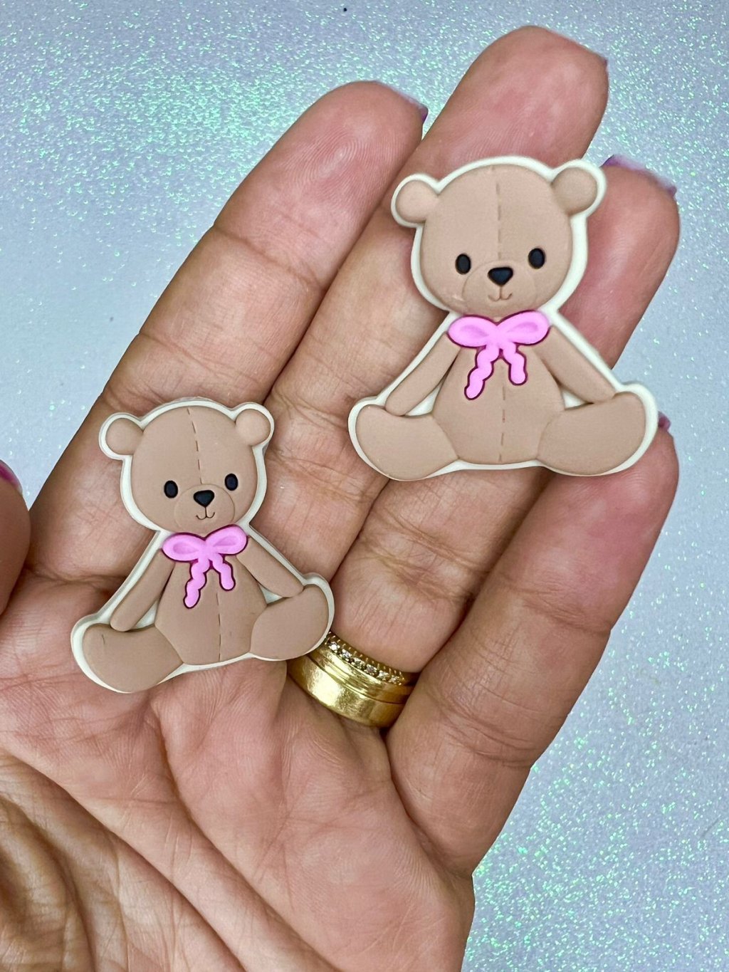 Aplique Emborrachado Urso Laço FrrImport Ref:2617 MARROM CLARO 35mm 02und 