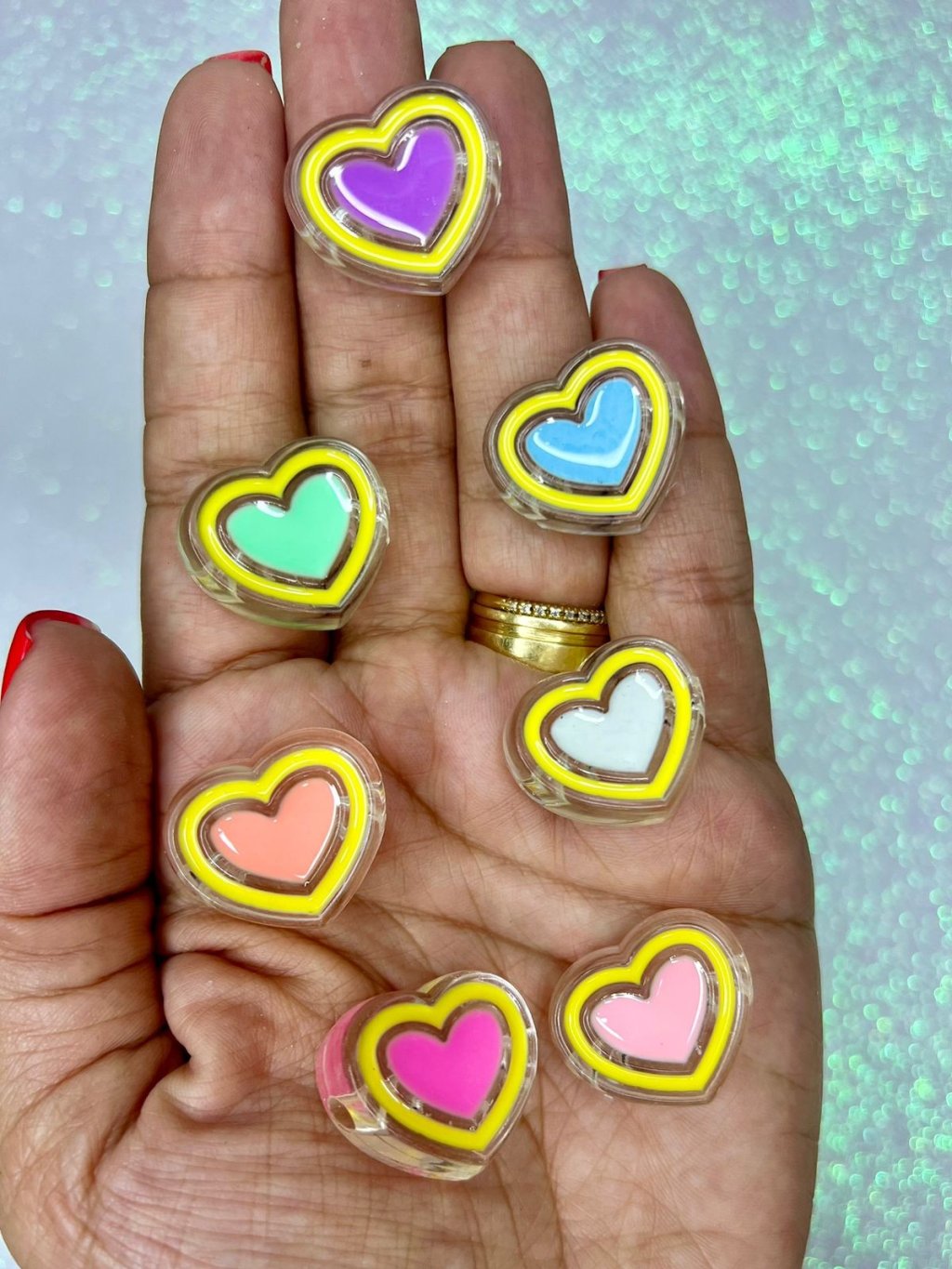 Passante Esmaltado Transparente CORAÇÃO COLOR Ref:10021 20mm 05und