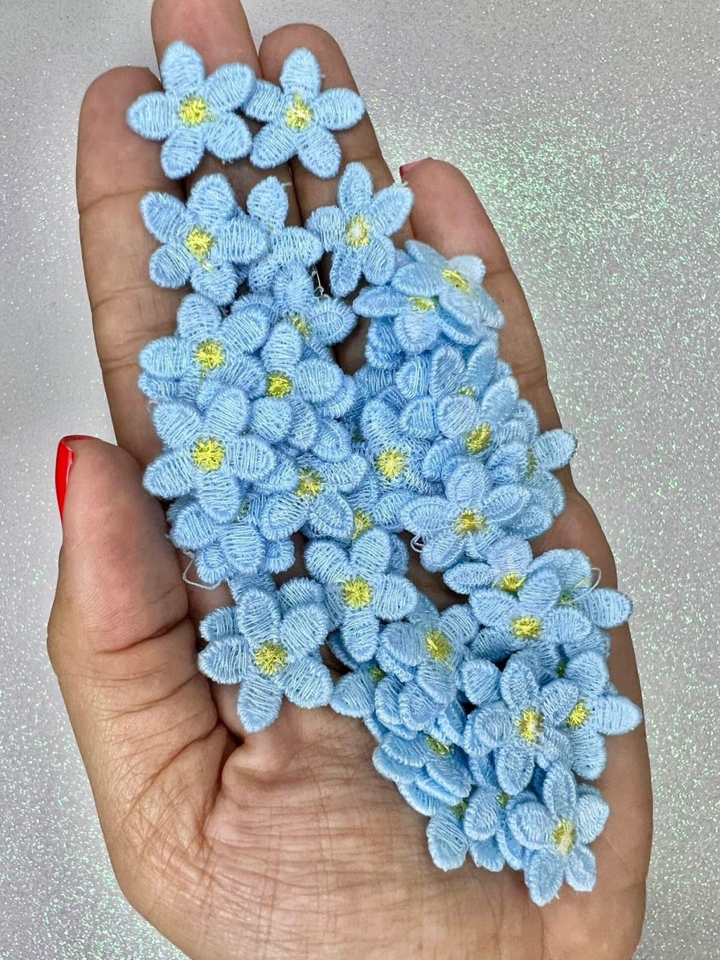 Aplique Margarida Bordada PatImport Ref:2220 AZUL/DOURADO 20mm 10und