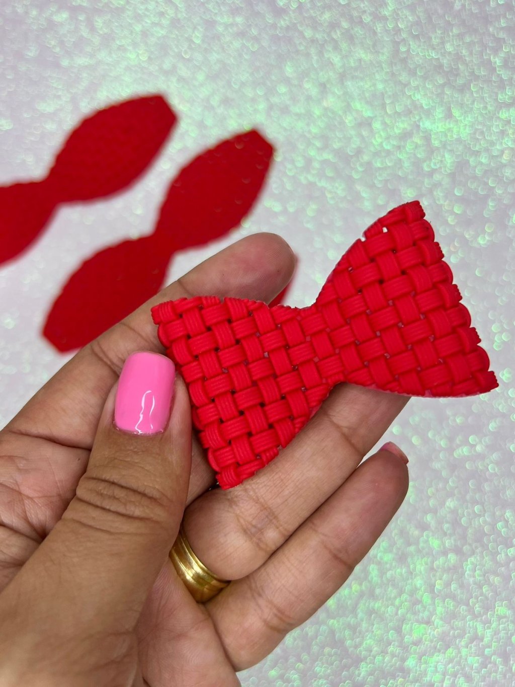 Aplique Emborrachado Laço Telado FrrImport Ref:2805 VERMELHO 60mm 01und