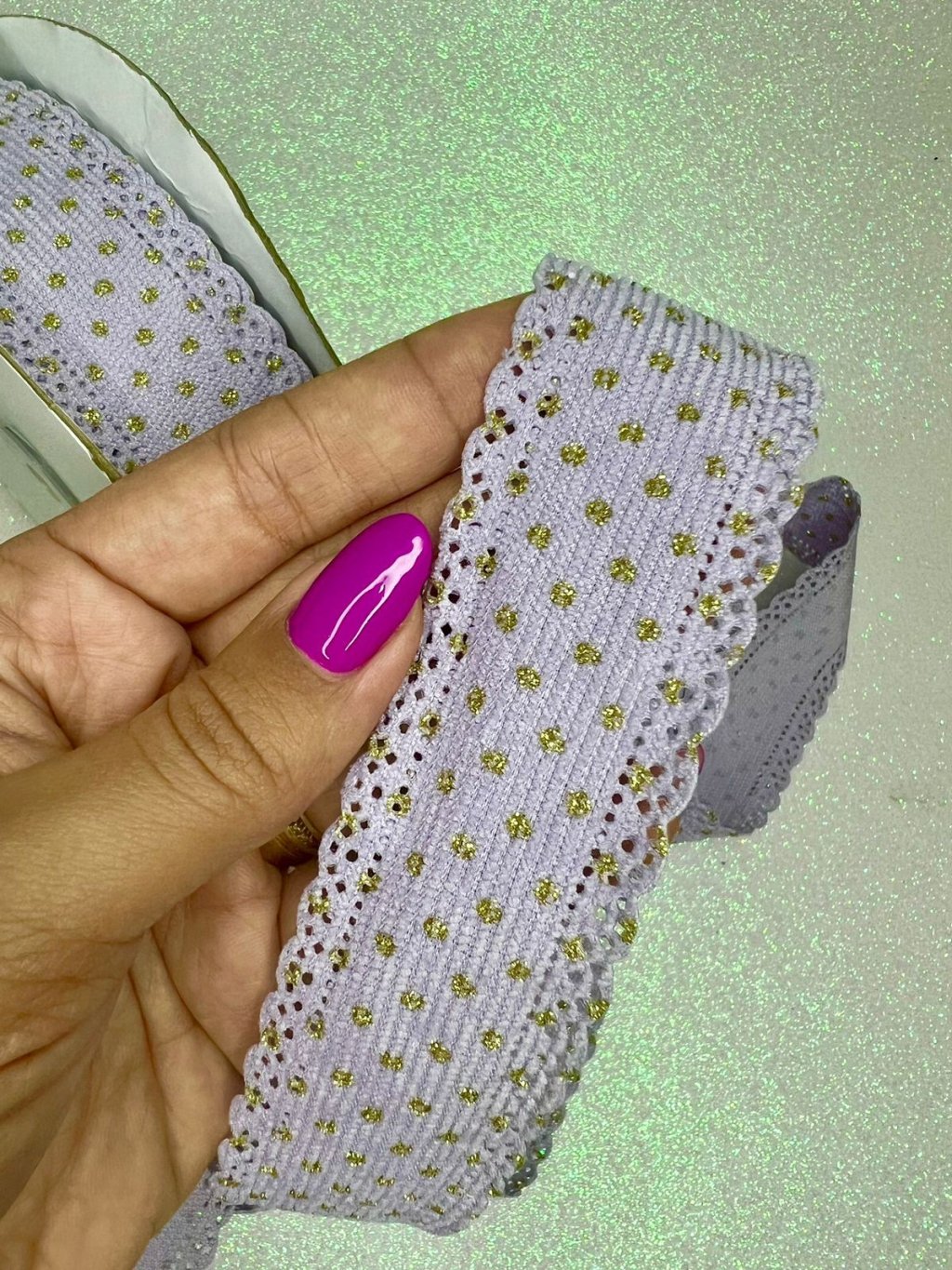 Fita Veludo Cotelê Poá Gliter PatImport Ref:6976 LILÁS 38mm 03mt